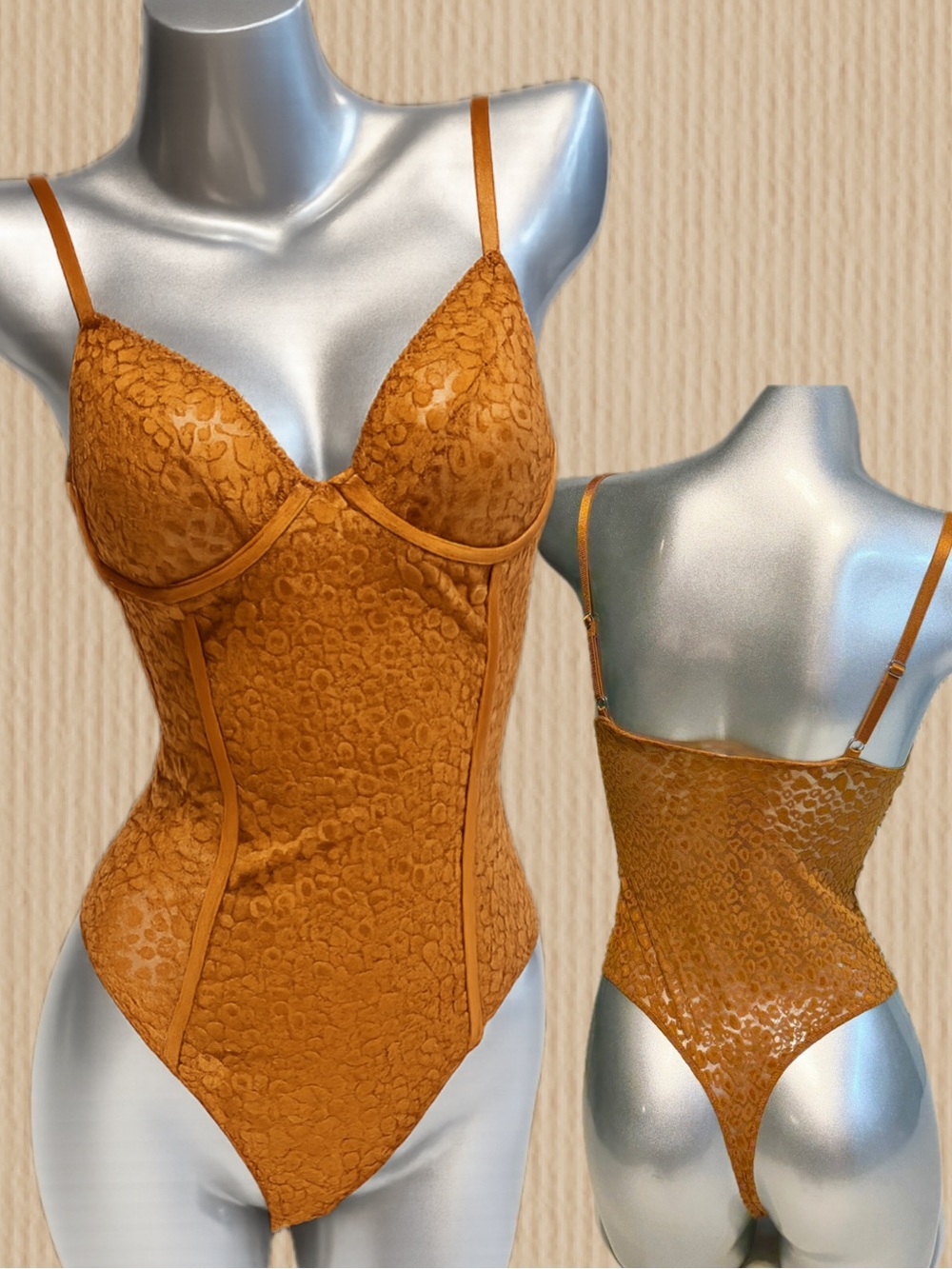 Sunset lace stretchy bodysuit one piece‎ lingerie teddy orange rust thong back